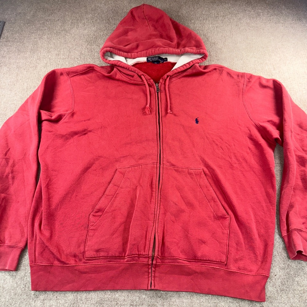 Polo Ralph Lauren Mens XL Red Full Zip Fleece Hoodie Thermal Lined Pony Logo